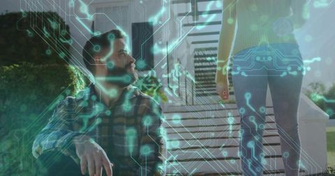 Man Viewing Circuit Connectivity Outdoors