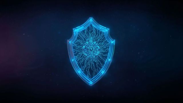 Futuristic Neon Blue Holographic Shield Pulsing in Digital Space