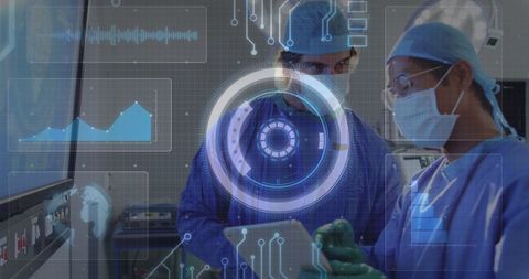 Surgeons Discussing Futuristic Digital Medical Interface