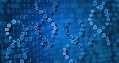DNA Strands Over Binary Code Symbolizing Biotechnology Integration - Download Free Stock Images Pikwizard.com