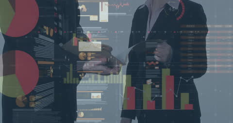 Business Professionals Analyzing Digital Financial Data Visualization