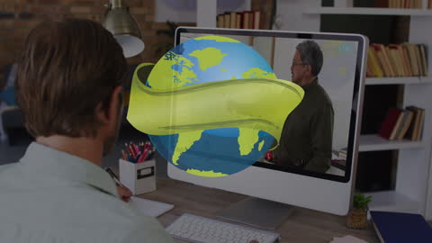 Animated Globe Over Laptop Video Call
