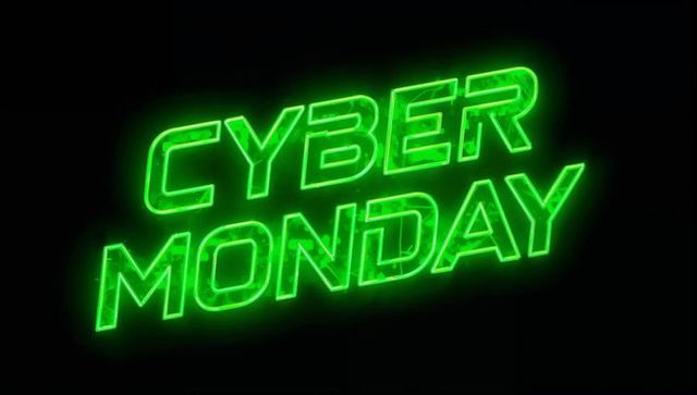 Neon green cyber monday sale sign glowing futuristic tech retail promotion