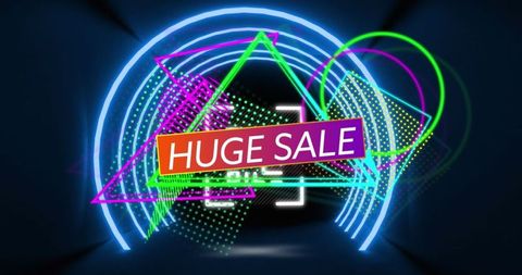 Neon geometric futuristic huge sale banner design