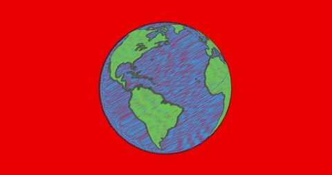 Earth Illustration on Vibrant Red Background