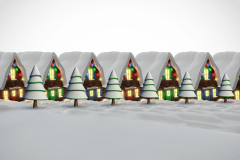 Transparent Row of Christmas Decorated Houses with Snowy Background