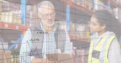 Warehouse Team Analyzing Financial Growth Data