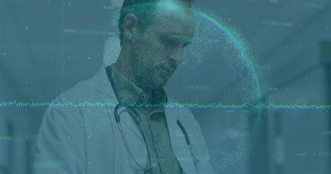 Doctor Engaged with Futuristic Digital Diagnostics in Hospital