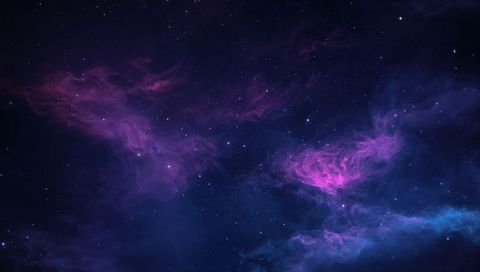 Violet magenta nebula with cyan filament swirling through starfield cosmic backdrop
