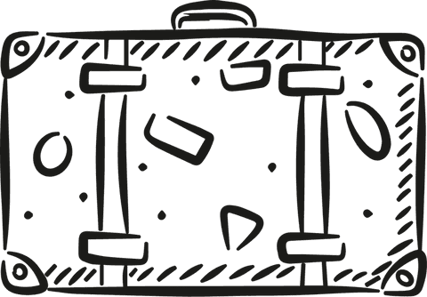 Vintage travel suitcase line art on transparent background