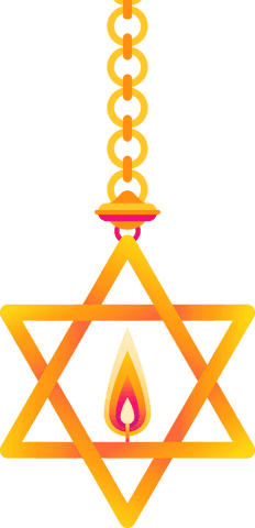 Transparent star of david pendant with flame on chain