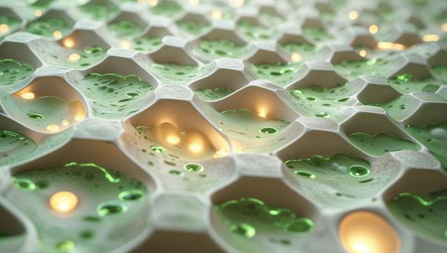 Futuristic Honeycomb with Green Fluid and Glowing Lights