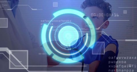 Schoolboy Engaging with Futuristic Augmented Reality Display at Home