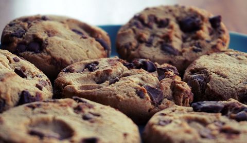 Close-up View of Freshly Baked Chocolate Chip Cookies on Plate