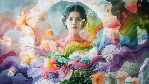 Surreal Portrait with Floral Watercolor Elements