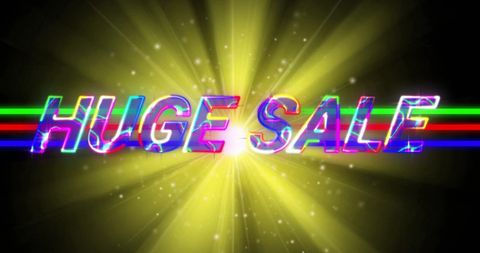 Huge Sale Text with Vibrant Neon Glitch Background - Download Free Stock Images Pikwizard.com