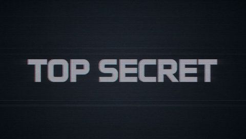 Displaying top secret text with glitch scanlines and chromatic aberration on dark screen