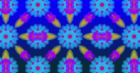 Colorful Glowing Kaleidoscope Patterns on Blue Gradient Background