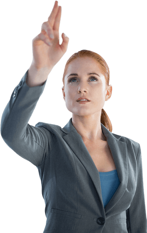 Transparent Image of Businesswoman Pointing with Focused Expression