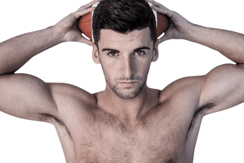 Transparent Portrait of Athlete Holding Ball Overhead Strong