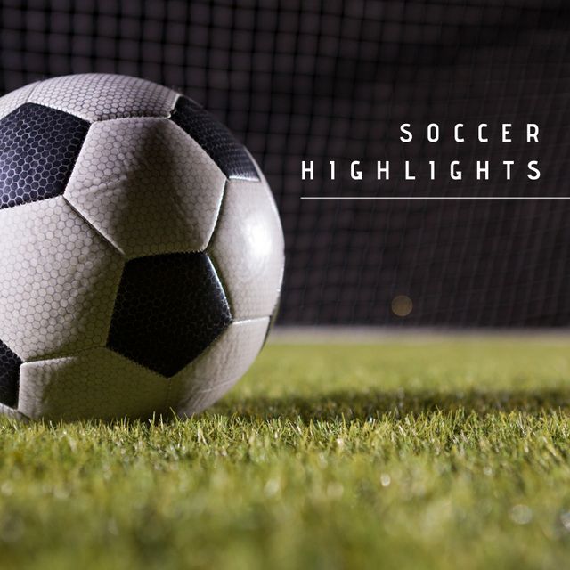 Close-Up of Soccer Ball on Green Pitch highlighting Soccer Highlights - Download Free Stock Templates Pikwizard.com