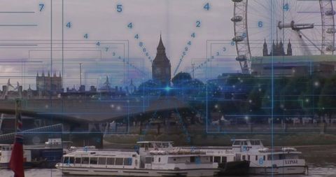 Futuristic Data Layering over London Thames Scene