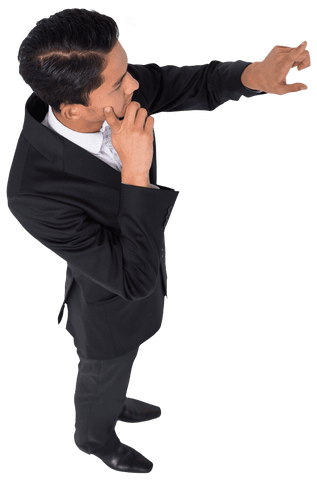 Biracial Businessman Pointing on Transparent Background Isolated