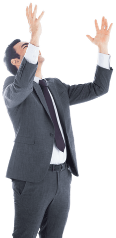 Confident Businessman Raising Arms Celebrating Success Transparent