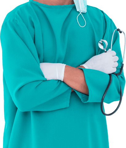 surgeon in teal scrubs with crossed arms holding stethoscope on transparent background - Download Free Stock Videos Pikwizard.com