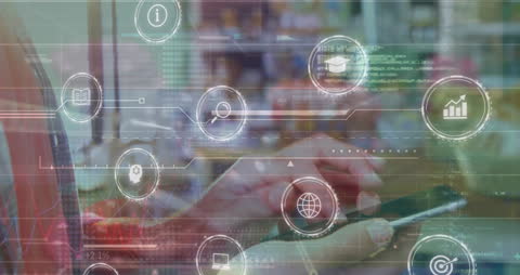 Person Using Smartphone with Digital Data Overlay