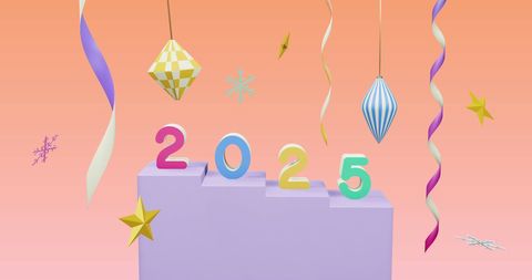 Colorful 2025 New Year Celebration with Festive Decorations