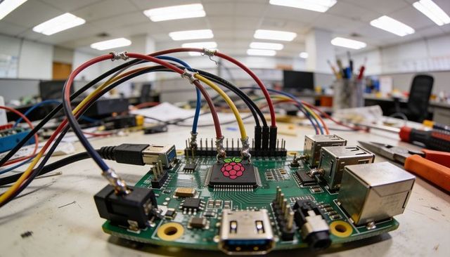 Raspberry pi sbc connecting soldered jumper wires on gpio for prototyping