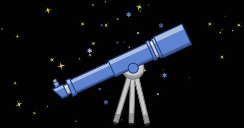Blue telescope with stars on black background