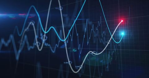 Abstract financial data analysis with glowing lines and graphs