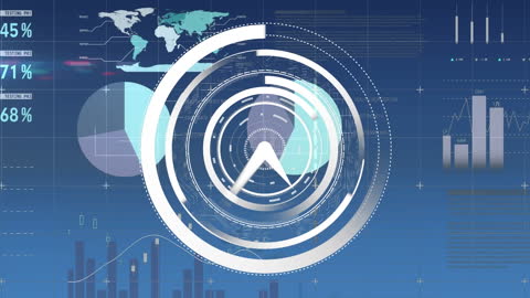 Futuristic Clock Animation on Financial Data Background