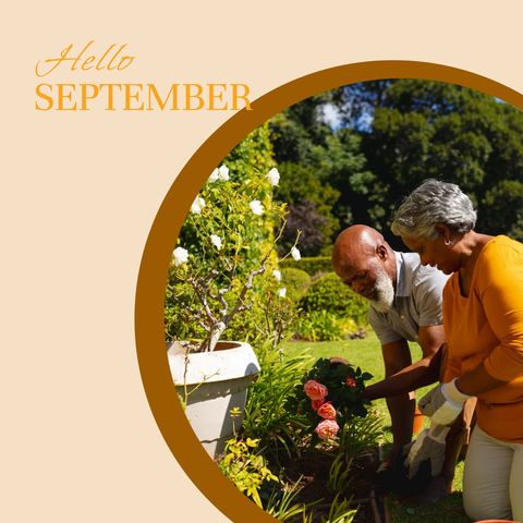 Elderly Couple Gardening in September Sunlight