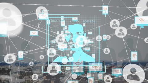 Digital Connection Network Over Cityscape