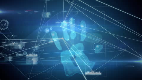 Futuristic Digital Interface with Handprint Overlay