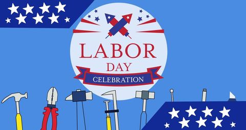 Labor day celebration with tool icons in patriotic colors