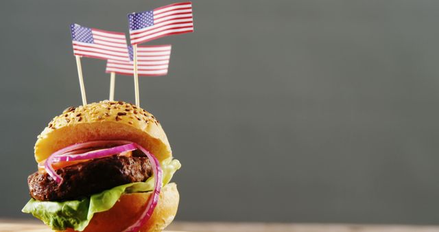 Classic American Hamburger with Flags against Plain Background - Download Free Stock Images Pikwizard.com