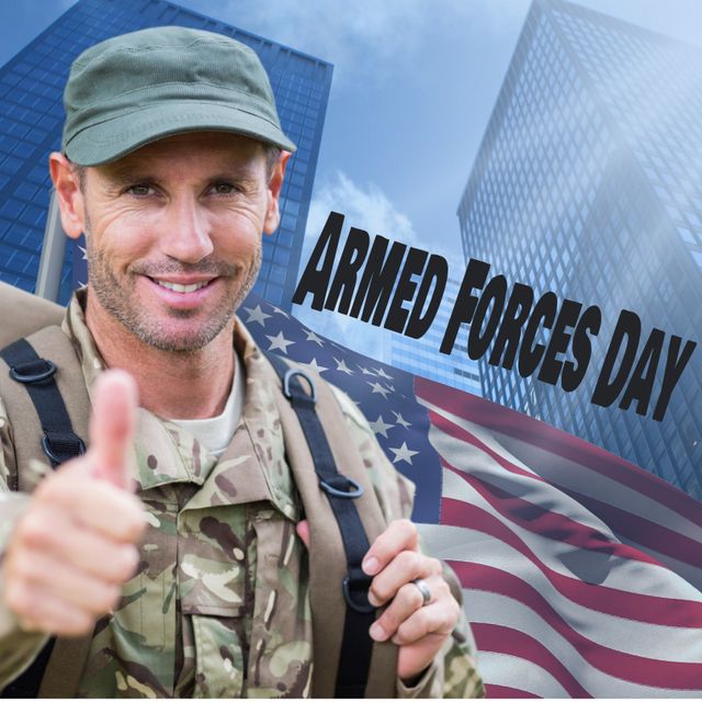 Proud Soldier Celebrating Armed Forces Day With Thumbs Up - Download Free Stock Templates Pikwizard.com