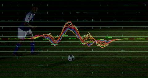 Soccer Player Sprinting at Night with Digital Data Overlay