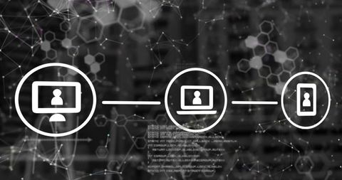 Digital network connectivity symbols with laptop desktop and mobile icons