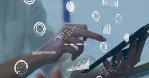 Businessman Analyzing Data on Tablet with Digital Interface - Download Free Stock Images Pikwizard.com