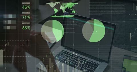 Dynamic Data Analytics Interface on Laptop at Workspace