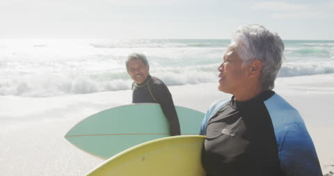 Retired Senior Couple Embracing Surfing Adventure