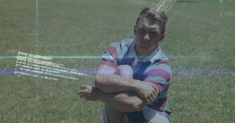 Man Embracing Calmness in Sunny Field with Digital Overlay
