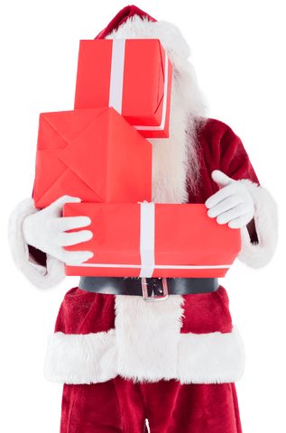 Santa Claus Carrying Christmas Gifts on Transparent Background