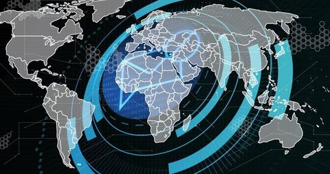 Futuristic World Map Interface with Digital Elements