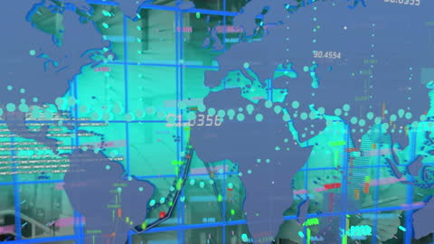 Global Data Processing Overlay with Digital World Map